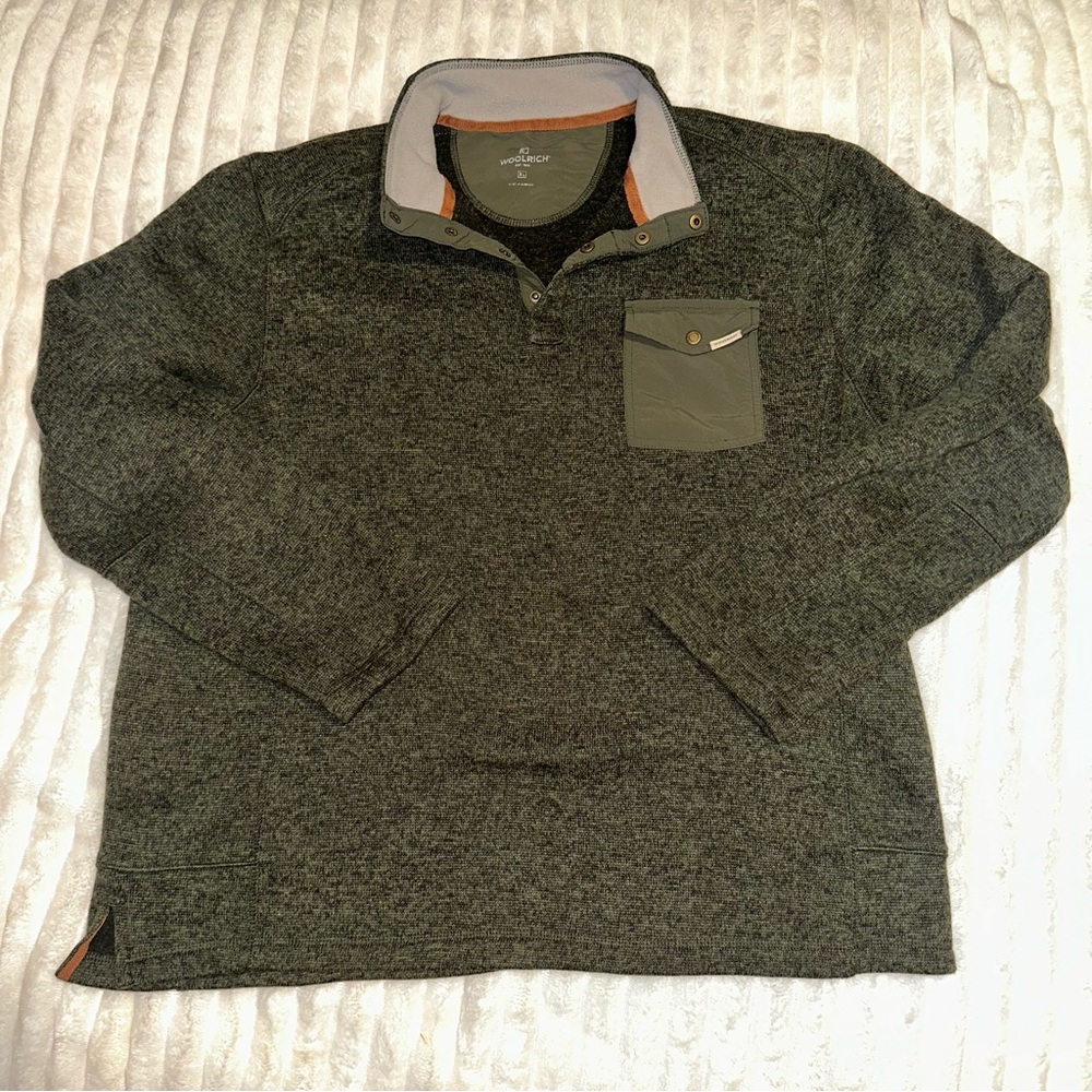Woolrich Green Sweatshirt with Quarter-Zip Collar and Long Sleeves